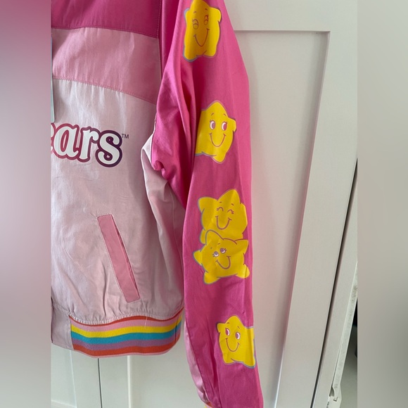 CARE BEARS Rainbow Varsity Bomber Racing Jacket Girls Juniors Size Medium NEW - Picture 6 of 8
